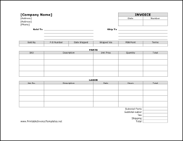 sample of $7.00 printable invoice template in DOC format