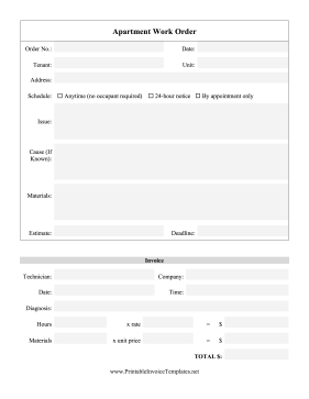 Apartment Work Order template
