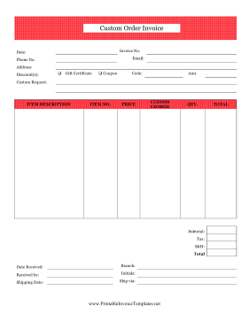Custom Order Invoice template