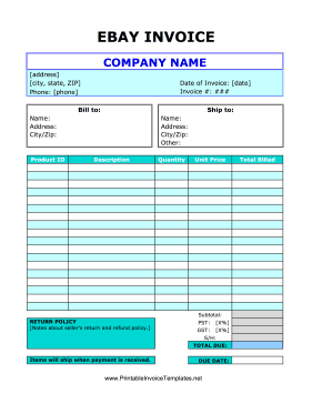 Ebay Invoice template