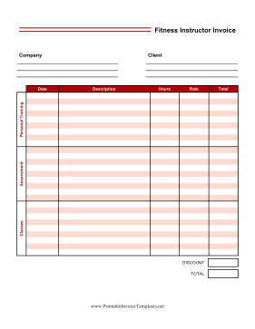 Fitness Instructor Invoice template
