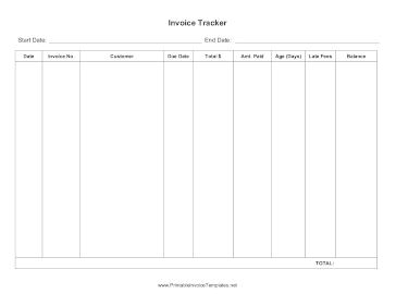 Invoice Tracker Landscape Unlined template