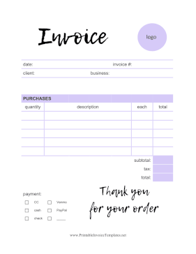 Lavender Invoice Template template