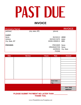 Past Due Service Invoice template