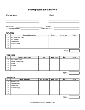 Photography Event Invoice template