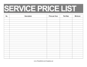 Price List Services template