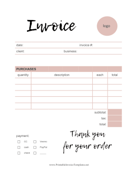 Rose Gold Pink Invoice Template template