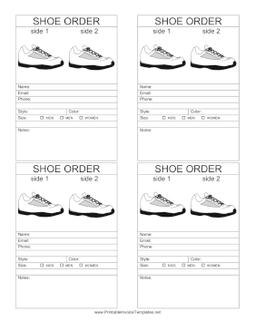 Shoe Order Form template