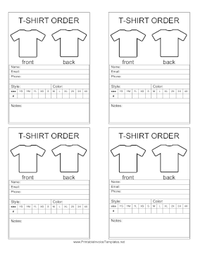 T Shirt Order Form template