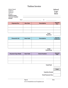 Tuition Invoice template