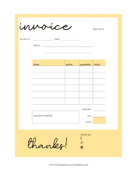Yellow Border Blank Invoice Template template