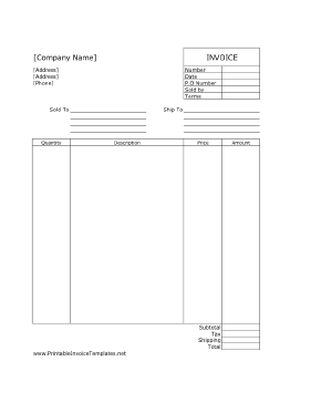 Commercial Invoice (Unlined) template