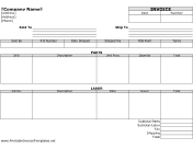 Parts & Labor Invoice (Unlined)