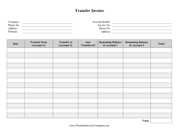 Account Transfer Invoice template