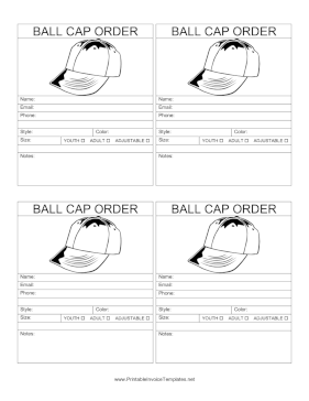 Baseball Cap Order Form template