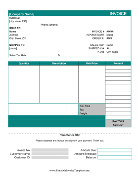 Basic Invoice With Remittance Slip template