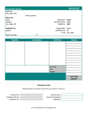 Basic Invoice With Remittance Slip template