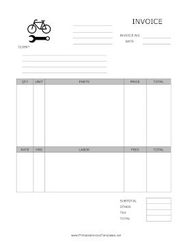 Bicycle Repair Invoice template