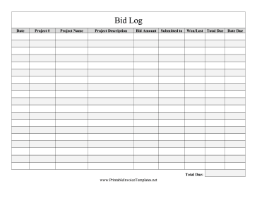 Bidder Bid Log template