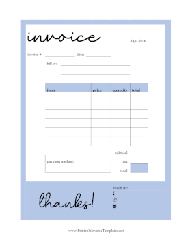 Blue Border Blank Invoice Template template