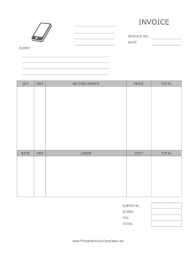 Cell Phone Repair Invoice template