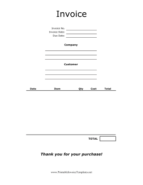 Centered Product Invoice template