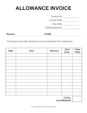 Child Allowance Invoice template