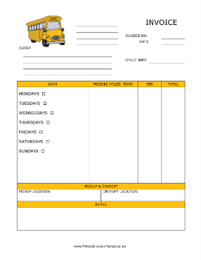 Child Transportation Invoice template