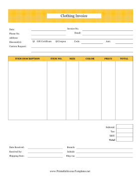 Clothing Invoice template