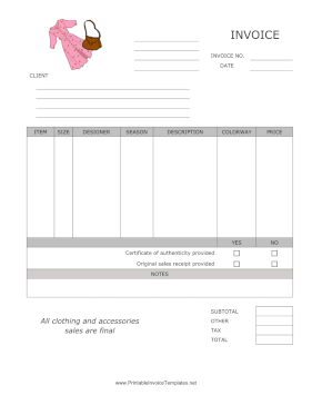 Collectible Clothing Invoice template