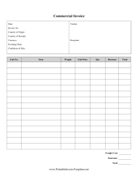 Commercial Invoice template
