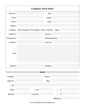 Computer Work Order template