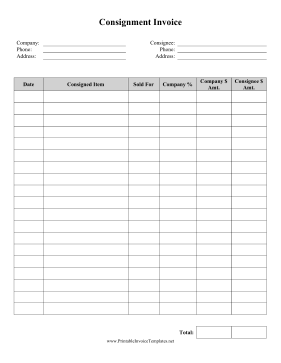 Consignment Invoice template