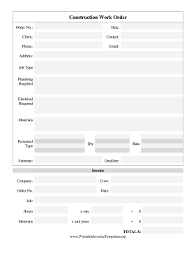Construction Work Order template