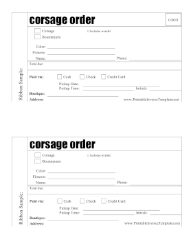 Corsage Order Form template