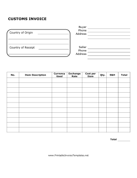 Customs Invoice template