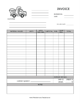 Dump Truck Invoice template