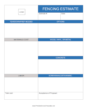 Fence Cost Estimate template