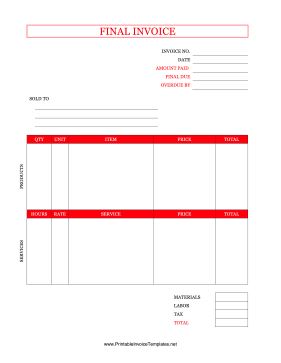 Final Invoice template