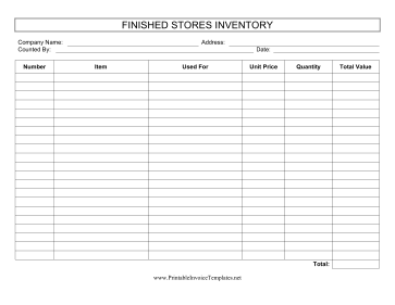 Finished Stores Inventory template