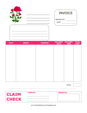 Florist Invoice With Claim Check template