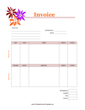 Flowers Invoice template