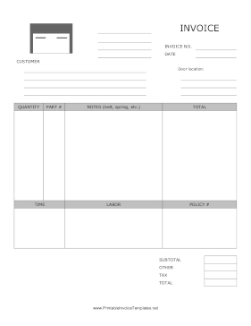 Garage Door Repair Invoice template