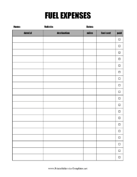 Gas Expense Report template