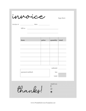 Gray Border Blank Invoice Template template