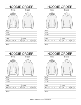 Hoodie Sweatshirt Order Form template