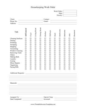 Housekeeping Work Order template