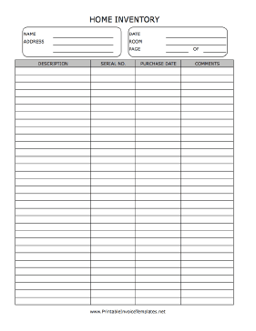 Home Inventory Form template