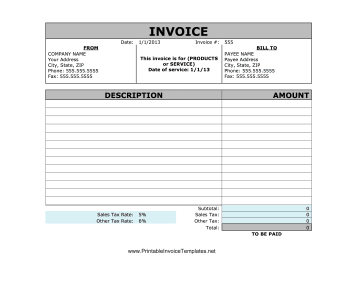 Invoice Tax Calculation template