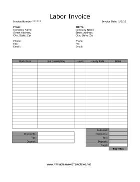 Labor Invoice template